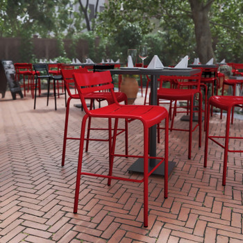 Flash Furniture Nash Commercial Grade Red Metal Indoor-Outdoor Bar Height Stool w/ 2 Slats, Model# XU-CH-10318-B-RED-GG