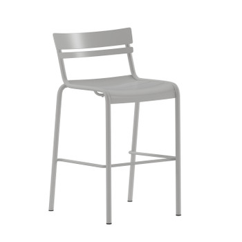 Flash Furniture Nash Commercial Grade Silver Metal Indoor-Outdoor Bar Height Stool w/ 2 Slats, Model# XU-CH-10318-B-SIL-GG