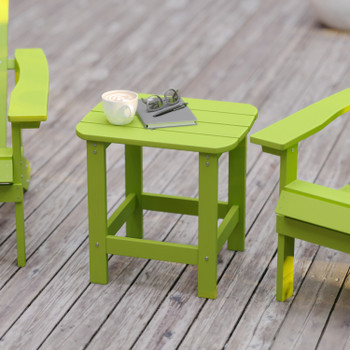 Flash Furniture Charlestown Tiered Commercial Poly Resin Adirondack Side Table Lime Green All-Weather Indoor/Outdoor, Model# JJ-T14001-LM-GG