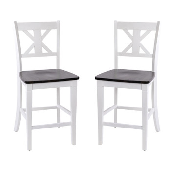 Flash Furniture Gwendolyn Set of 2 Commercial Grade Solid Wood Modern Farmhouse Counter Height Barstool in Antique White Wash, Model# ES-STBN1-24-WH-2-GG