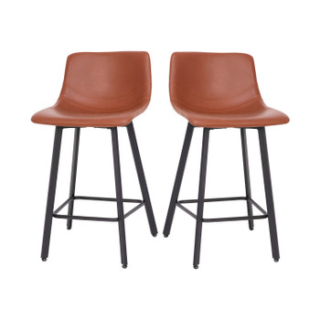 Flash Furniture Caleb Modern Armless 24 Inch Counter Height Stools Commercial Grade w/ Footrests in Cognac LeatherSoft & Black Matte Metal Frames, Set of 2, Model# CH-212069-24-BR-GG