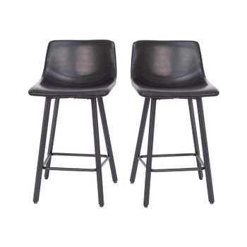 Flash Furniture Caleb Modern Armless 24 Inch Counter Height Stools Commercial Grade w/ Footrests in Black LeatherSoft & Black Matte Metal Frames, Set of 2, Model# CH-212069-24-BK-GG