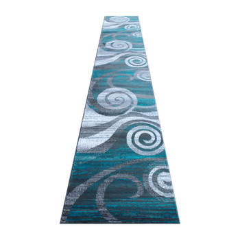 Flash Furniture Cirrus Collection 3' x 16' Turquoise Swirl Patterned Olefin Area Rug w/ Jute Backing for Entryway, Living Room, Bedroom, Model# OKR-RG1103-316-TQ-GG