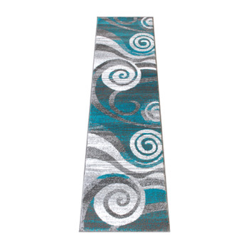 Flash Furniture Cirrus Collection 2' x 7' Turquoise Swirl Patterned Olefin Area Rug w/ Jute Backing for Entryway, Living Room, Bedroom, Model# OKR-RG1103-27-TQ-GG