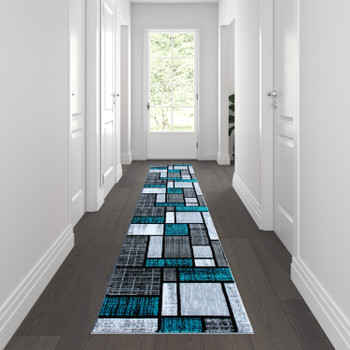 Flash Furniture Raven Collection 2' x 11' Turquoise Color Bricked Olefin Area Rug w/ Jute Backing for Entryway, Living Room, Bedroom, Model# OKR-RG1110-211-TQ-GG