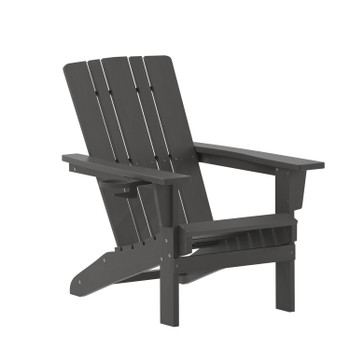 Flash Furniture Halifax Adirondack Chair w/ Cup Holder, Weather Resistant HDPE Adirondack Chair in Gray, Model# LE-HMP-1045-10-GY-GG