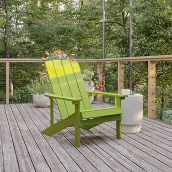 Flash Furniture Charlestown Commercial Grade Indoor/Outdoor Adirondack Chair, Weather Resistant Durable Poly Resin Deck & Patio Seating, Lime Green, Model# JJ-C14501-LM-GG