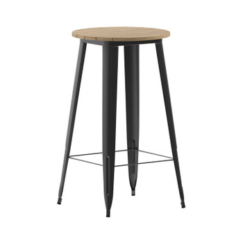 Flash Furniture Declan Commercial Indoor/Outdoor Bar Top Table, 23.75" Round All Weather Brown Poly Resin Top w/ Black Steel base, Model# JJ-T14623H-60-BRBK-GG