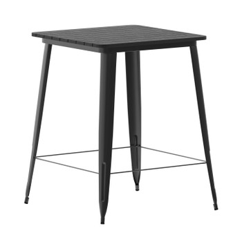 Flash Furniture Declan Commercial Indoor/Outdoor Bar Top Table, 31.5" Square All Weather Black Poly Resin Top w/ Black Steel base, Model# JJ-T14619H-80-BKBK-GG