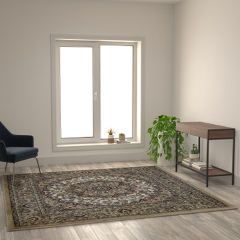 Flash Furniture Mersin Collection Persian Style 7x7 Ivory Square Area Rug-Olefin Rug w/ Jute Backing-Hallway, Entryway, Bedroom, Living Room, Model# NR-RGB401-77-IV-GG