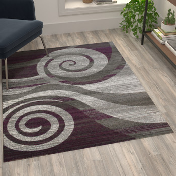 Flash Furniture Cirrus Collection 4' x 5' Purple Swirl Patterned Olefin Area Rug w/ Jute Backing for Entryway, Living Room, Bedroom, Model# OKR-RG1103-45-PU-GG