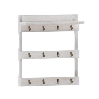 Flash Furniture Campbell Wooden Wall Mount 12 Cup Mug Rack Organizer w/ Upper Storage Shelf & Metal Hanging Hooks w/ No Assembly Required, Whitewashed, Model# HFKHD-GDI-CRE8-032315-GG