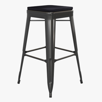 Flash Furniture Cierra Set of 4 Commercial Grade 30" High Backless Black Metal Indoor Bar Height Stools w/ Black All-Weather Poly Resin Seats, Model# 4-ET-31320-30-BK-R-PL2B-GG