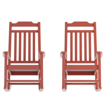 Flash Furniture Set of 2 Winston All-Weather Rocking Chair in Red Faux Wood, Model# 2-JJ-C14703-RED-GG