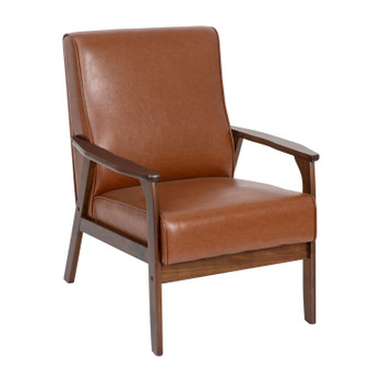 Flash Furniture Langston Commercial Grade LeatherSoft Upholstered Mid Century Modern Arm Chair w/ Walnut Finished Wooden Frame & Arms in Cognac, Model# IS-IT673317-BR-GG