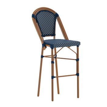 Flash Furniture Bordeaux Stackable Indoor/Outdoor French Bistro 30" High Barstool, Commercial Grade, Navy/White & Bamboo Finish, Model# SDA-AD642001-BS-NVYWH-NAT-GG