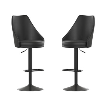 Flash Furniture Chrishelle Set of 2 Commercial Adjustable Height Barstools w/ LeatherSoft Upholstered Tufted Seats & Pedestal Base w/ Footring, Black, Model# SY-802-BK-GG