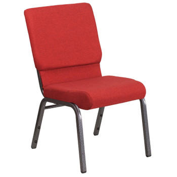 Flash Furniture HERCULES Series 18.5''W Stacking Church Chair in Red Fabric Silver Vein Frame, Model# FD-CH02185-SV-RED-GG
