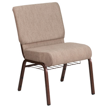 Flash Furniture HERCULES Series 21''W Church Chair in Beige Fabric w/ Book Rack Copper Vein Frame, Model# FD-CH0221-4-CV-BGE1-BAS-GG