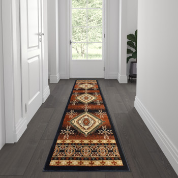 Flash Furniture Mirage Collection Southwestern Style 2' x 7' Brown Olefin Area Rug w/ Jute Backing for Entryway, Bedroom, Living Room, Model# NR-RG170-27-BK-GG