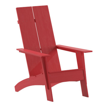 Flash Furniture Sawyer Modern Commercial 2-Slat Back Adirondack Chair Red Commercial All-Weather Poly Resin Lounge Chair, Model# JJ-C14509-RED-GG