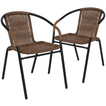 Flash Furniture Lila 2 Pack Medium Brown Rattan Indoor-Outdoor Restaurant Stack Chair, Model# 2-TLH-037-DK-BN-GG