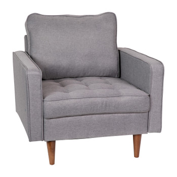 Flash Furniture Hudson Mid-Century Modern Commercial Grade Armchair w/ Tufted Faux Linen Upholstery & Solid Wood Legs in Slate Gray, Model# IS-PC100-GY-GG