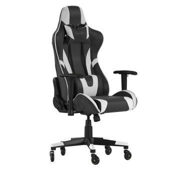 Flash Furniture X20 Gaming Chair Racing Office Computer PC Adjustable Chair w/ Reclining Back & Transparent Roller Wheels in Black LeatherSoft, Model# CH-187230-1-BK-RLB-GG