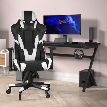 Flash Furniture X20 Gaming Chair Racing Office Computer PC Adjustable Chair w/ Reclining Back & Transparent Roller Wheels in Black LeatherSoft, Model# CH-187230-1-BK-RLB-GG