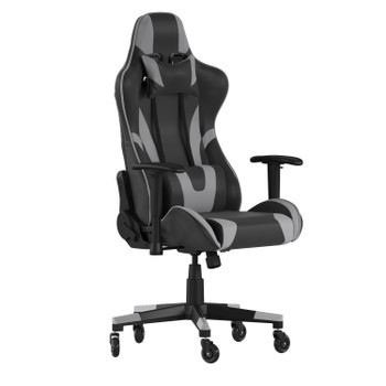 Flash Furniture X20 Gaming Chair Racing Office Computer PC Adjustable Chair w/ Reclining Back & Transparent Roller Wheels in Gray LeatherSoft, Model# CH-187230-1-GY-RLB-GG