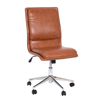 Flash Furniture Madigan Mid-Back Armless Swivel Task Office Chair w/ LeatherSoft & Adjustable Chrome Base, Cognac, Model# GO-21111-BR-GG