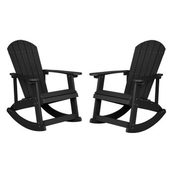 Flash Furniture Savannah Commercial Grade All-Weather Poly Resin Wood Adirondack Rocking Chair w/ Rust Resistant Stainless Steel Hardware in Black Set of 2, Model# JJ-C14705-BK-2-GG