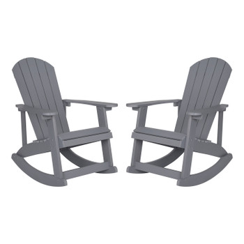 Flash Furniture Savannah Commercial Grade All-Weather Poly Resin Wood Adirondack Rocking Chair w/ Rust Resistant Stainless Steel Hardware in Gray Set of 2, Model# JJ-C14705-GY-2-GG