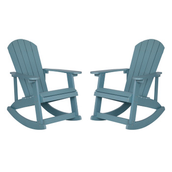 Flash Furniture Savannah Commercial Grade All-Weather Poly Resin Wood Adirondack Rocking Chair w/ Rust Resistant Stainless Steel Hardware in Sea Foam Set of 2, Model# JJ-C14705-SFM-2-GG