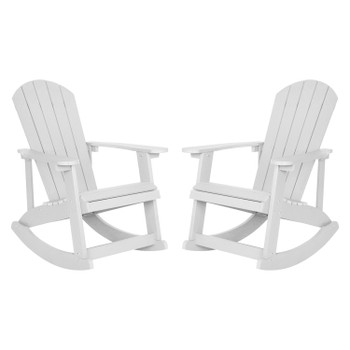 Flash Furniture Savannah Commercial Grade All-Weather Poly Resin Wood Adirondack Rocking Chair w/ Rust Resistant Stainless Steel Hardware in White Set of 2, Model# JJ-C14705-WH-2-GG