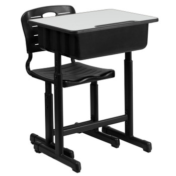 Flash Furniture Nila Adjustable Height Student Desk & Chair w/ Black Pedestal Frame, Model# YU-YCX-046-09010-GG