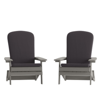 Flash Furniture Charlestown 2 PK Folding Adirondack Gray Chairs-Gray Cushions, Model# 2-JJ-C14505-CSNGY-GY-GG