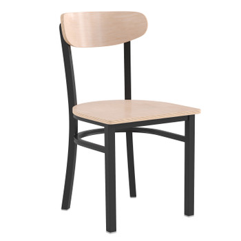 Flash Furniture Wright Commercial Grade Dining Chair w/ 500 LB. Capacity Black Steel Frame, Solid Wood Seat, & Boomerang Back, Natural Birch Finish, Model# XU-DG6V5B-NAT-GG