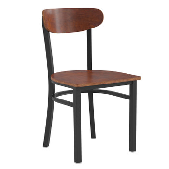 Flash Furniture Wright Commercial Grade Dining Chair w/ 500 LB. Capacity Black Steel Frame, Solid Wood Seat, & Boomerang Back, Walnut Finish, Model# XU-DG6V5B-WAL-GG