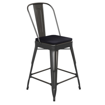 Flash Furniture Kai Commercial Grade 24" High Black Metal Indoor-Outdoor Counter Height Stool w/ Removable Back & Black All-Weather Poly Resin Seat, Model# CH-31320-24GB-BK-PL2B-GG