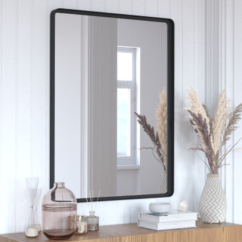 Flash Furniture Ava 30"x 40" Metal Deep Framed Wall Mirror Black, Model# HMHD-22M138YA-BLK-GG