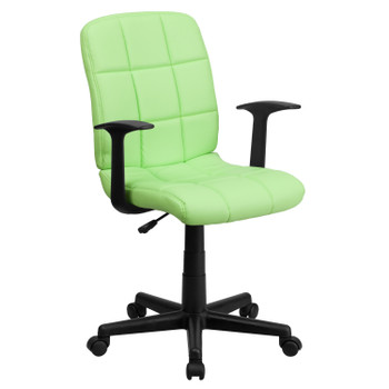 Flash Furniture Clayton Mid-Back Green Quilted Vinyl Swivel Task Office Chair w/ Arms, Model# GO-1691-1-GREEN-A-GG