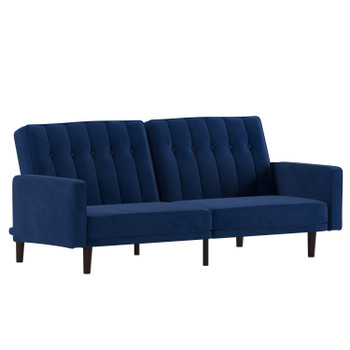 Flash Furniture Carter Premium Tufted Split Back Sofa Futon, Convertible Sleeper Couch for Small Spaces in Navy Velvet Upholstery w/ Solid Wooden Legs, Model# HC-1060-NV-GG