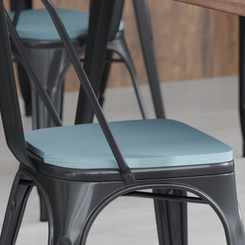 Flash Furniture Perry Set of 4 Poly Resin Wood Seat w/ Rounded Edges for Colorful Metal Chairs & Stools in Teal-Blue, Model# 4-JJ-SEA-PL01-CB-GG