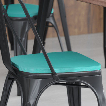Flash Furniture Perry Set of 4 Poly Resin Wood Seat w/ Rounded Edges for Colorful Metal Chairs & Stools in Mint, Model# 4-JJ-SEA-PL01-MINT-GG