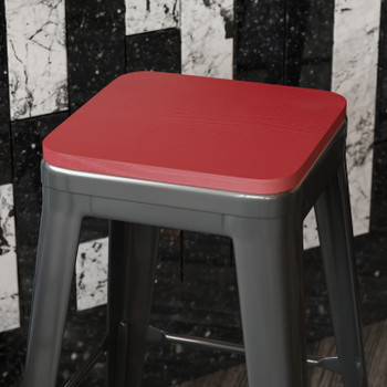 Flash Furniture Perry Poly Resin Wood Square Seat w/ Rounded Edges for Colorful Metal Barstools in Red, Model# 4-JJ-SEA-PL02-RED-GG