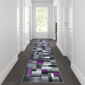 Flash Furniture Elio Collection 2' x 10' Purple Color Blocked Area Rug Olefin Rug w/ Jute Backing Entryway, Living Room, or Bedroom, Model# ACD-RGTRZ861-210-PU-GG