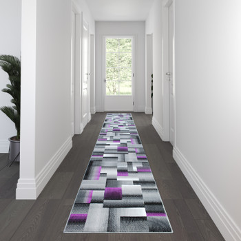 Flash Furniture Elio Collection 3' x 16' Purple Color Blocked Area Rug Olefin Rug w/ Jute Backing Entryway, Living Room, or Bedroom, Model# ACD-RGTRZ861-316-PU-GG