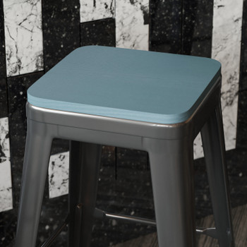Flash Furniture Perry Poly Resin Wood Square Seat w/ Rounded Edges for Colorful Metal Barstools in Teal-Blue, Model# 4-JJ-SEA-PL02-CB-GG