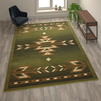 Flash Furniture Lodi Collection Southwestern 8' x 10' Green Area Rug Olefin Rug w/ Jute Backing for Hallway, Entryway, Bedroom, Living Room, Model# OKR-RG1113-810-GN-GG